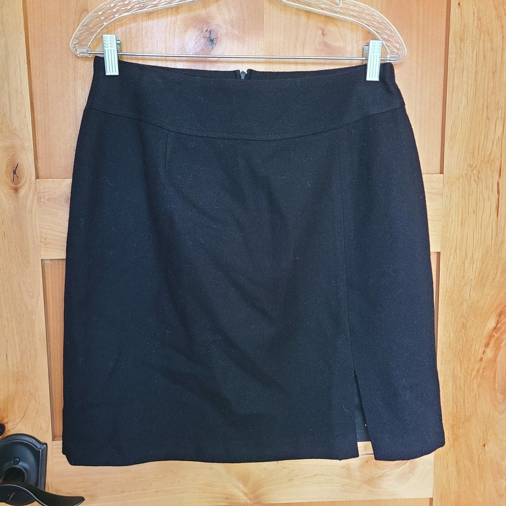 Hillard & Hanson Sz 12 Black 100% Wool Pencil Skirt Tailored Classic Minimalist
